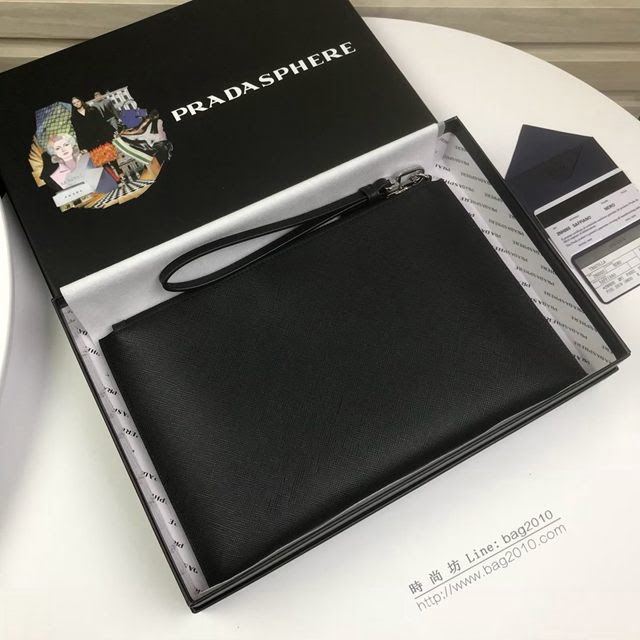 prada手包 普拉達新款皮革手拿包 2NH005 PRADA十字紋牛皮黑色手拿包  pyd2243
